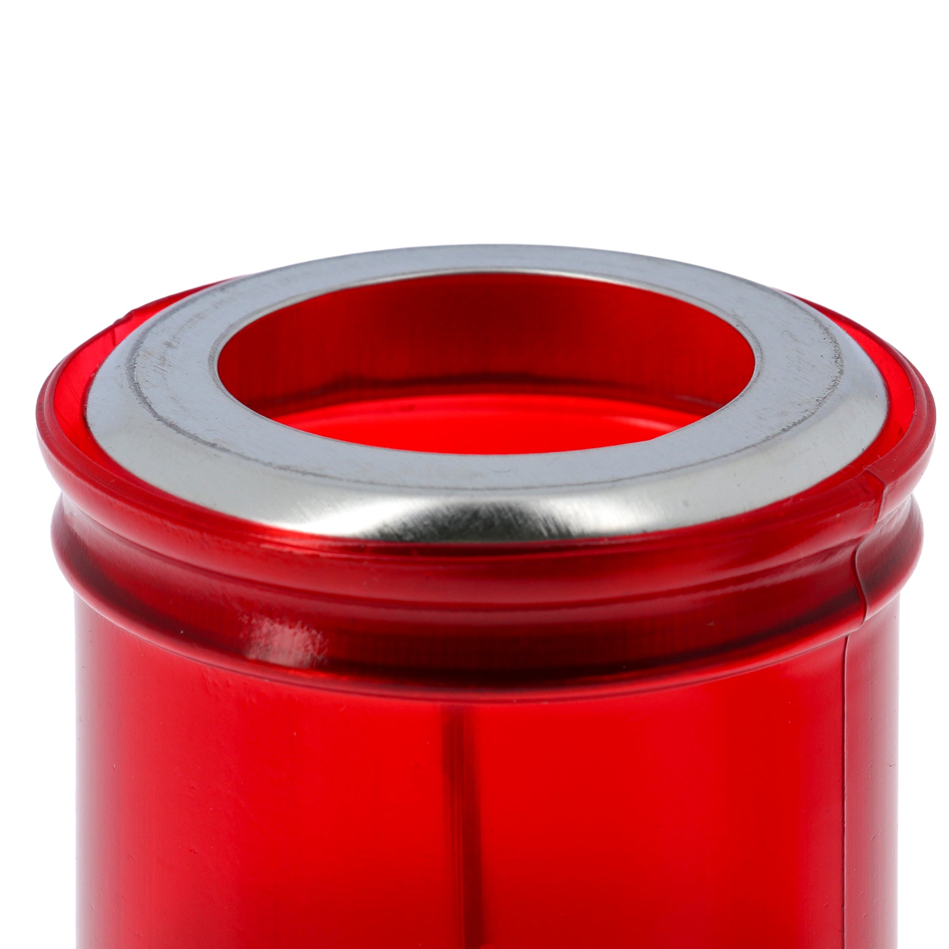 Lumino Votivo in plastica rossa. Dimensioni 6,5x15 cm