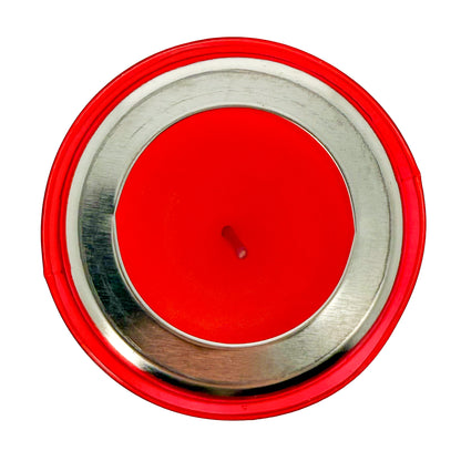 Lumino Votivo in plastica rossa. Dimensioni 6,5x15 cm