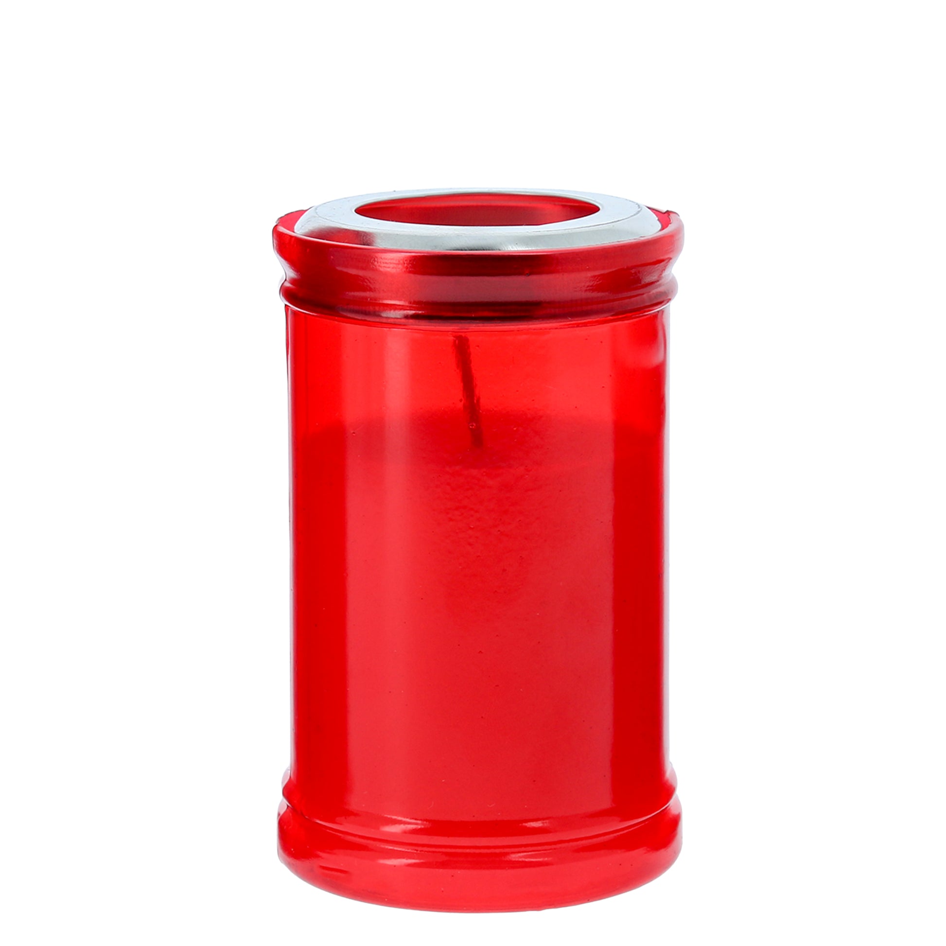 Lumino Votivo in plastica rossa. Dimensioni 6,5x10,5 cm