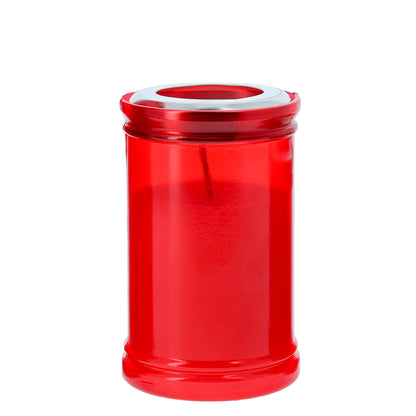Lumino Votivo in plastica rossa. Dimensioni 6,5x10,5 cm