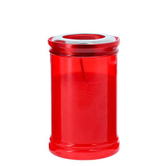 Lumino Votivo in plastica rossa. Dimensioni 6,5x10,5 cm