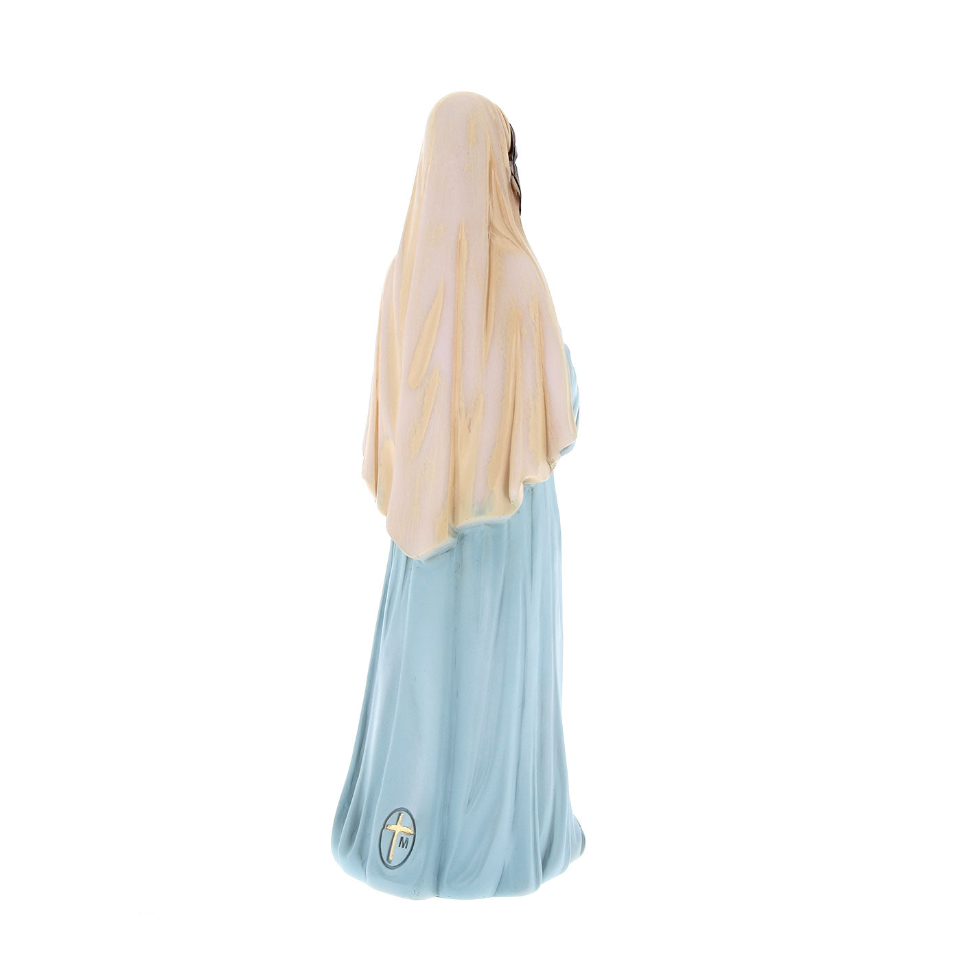 Statua Madonna gestante, in polvere di marmo colorata. Altezza 23 cm