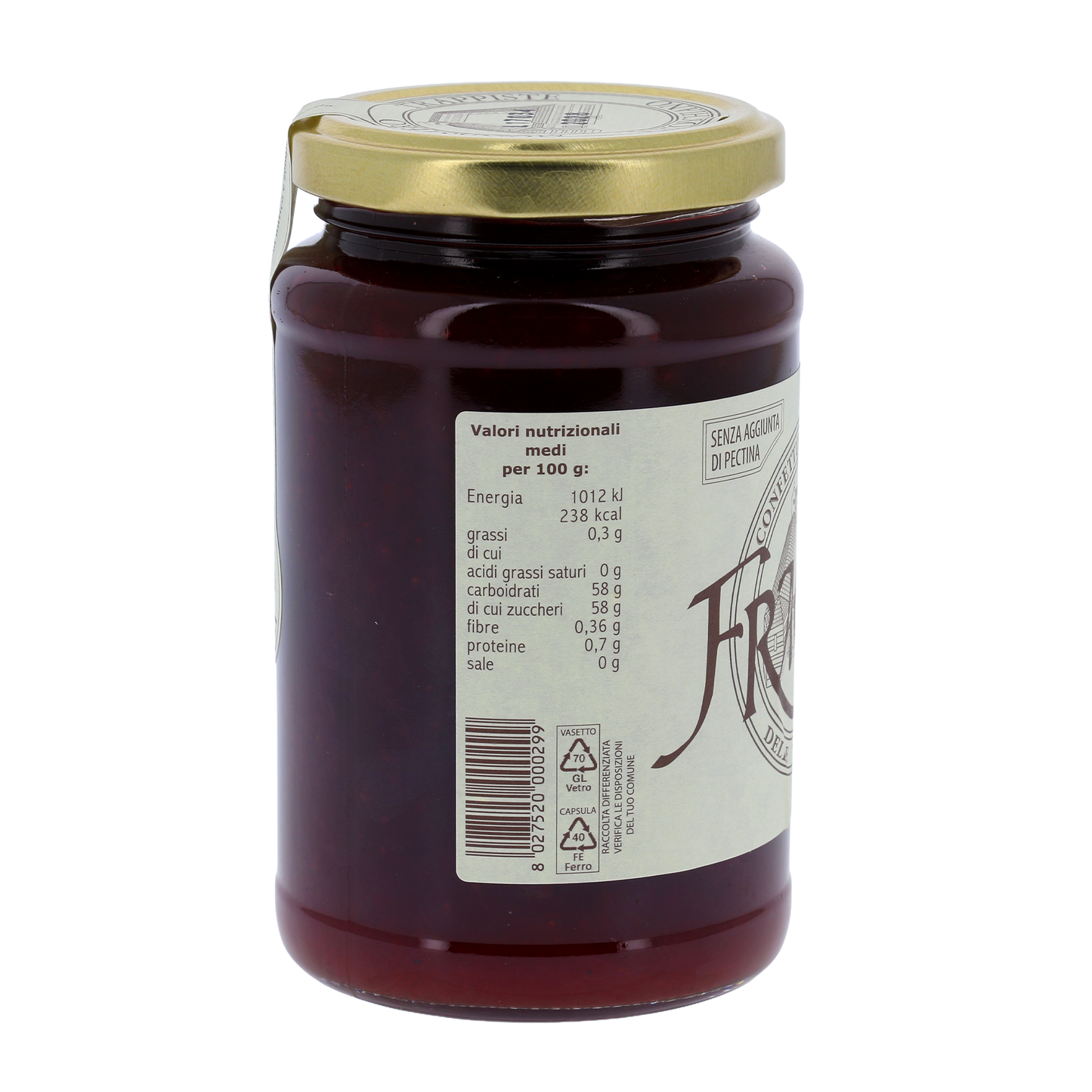 Confettura extra di Fragole, in vaso 400g. Monache trappiste