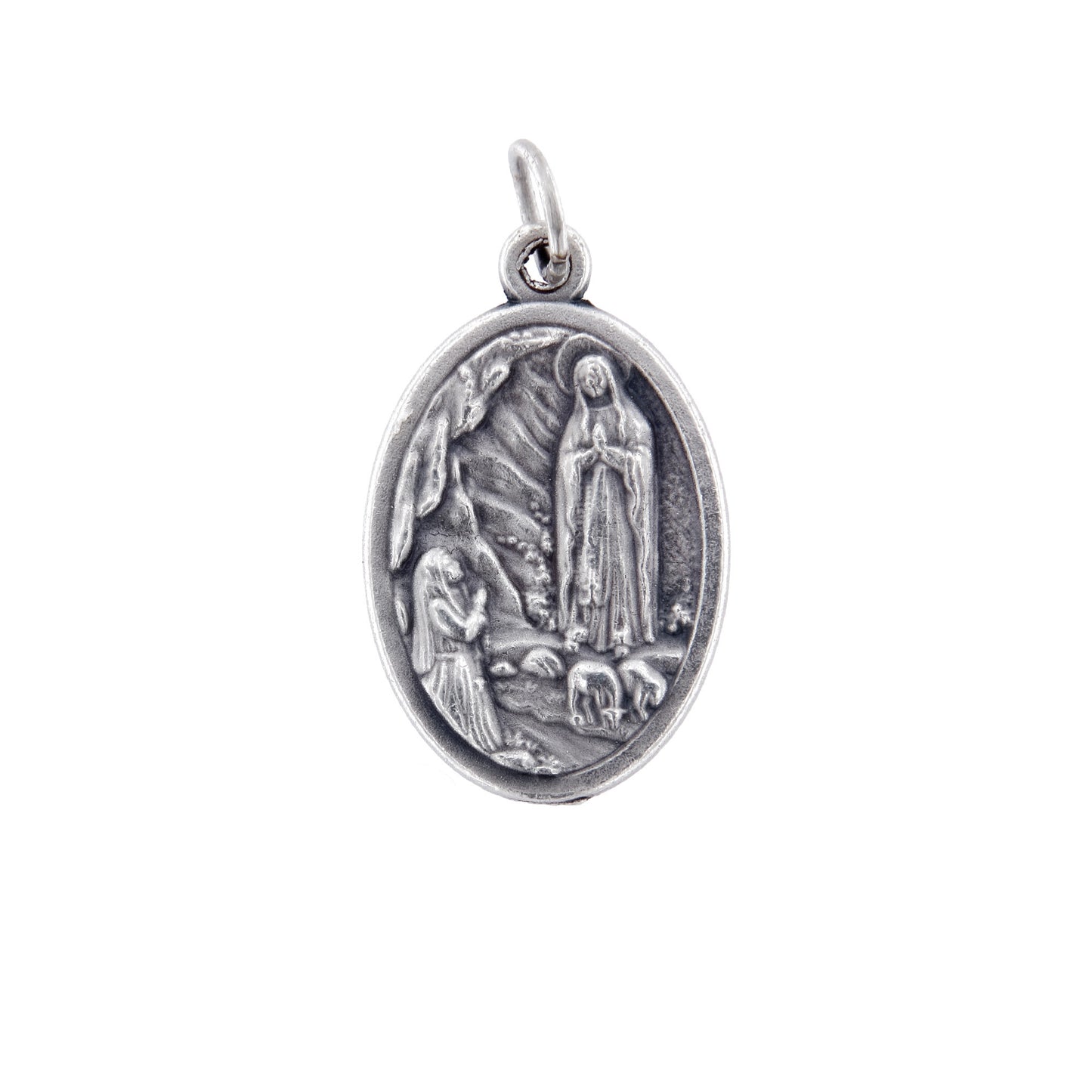 Medaglia Madonna di Lourdes in zama. Altezza 2,2 cm