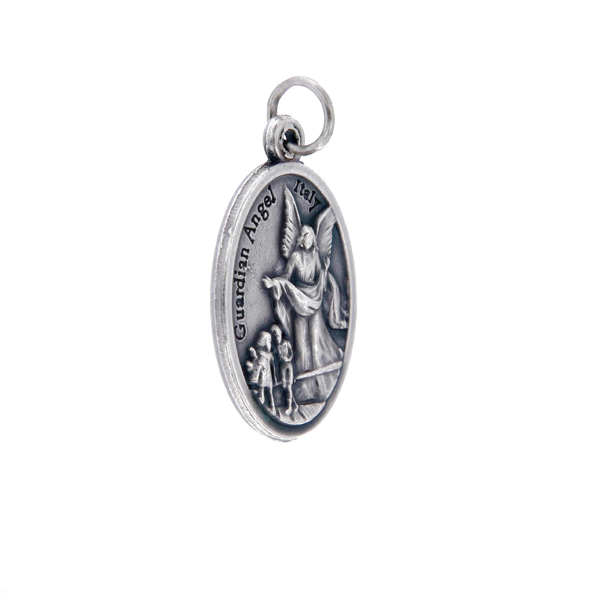 Medaglia Angelo Custode e retro croce, in zama. Altezza 2,2 cm