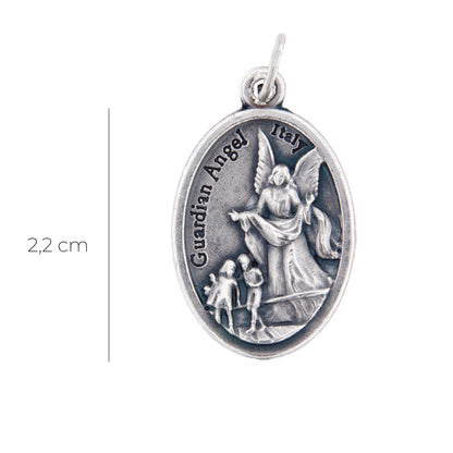 Medaglia Angelo Custode e retro croce, in zama. Altezza 2,2 cm