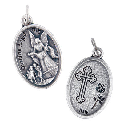 Medaglia Angelo Custode e retro croce, in zama. Altezza 2,2 cm
