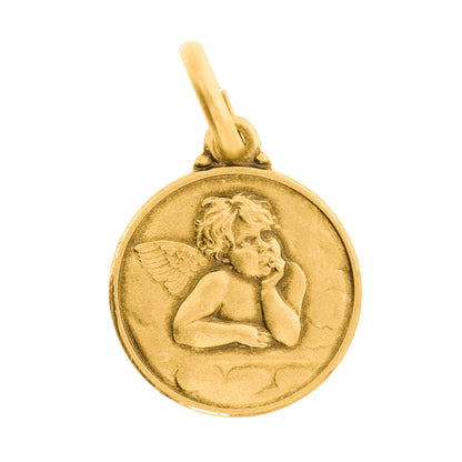 Medaglia Angelo in argento 925 bagnata oro. Diametro 1,8 cm