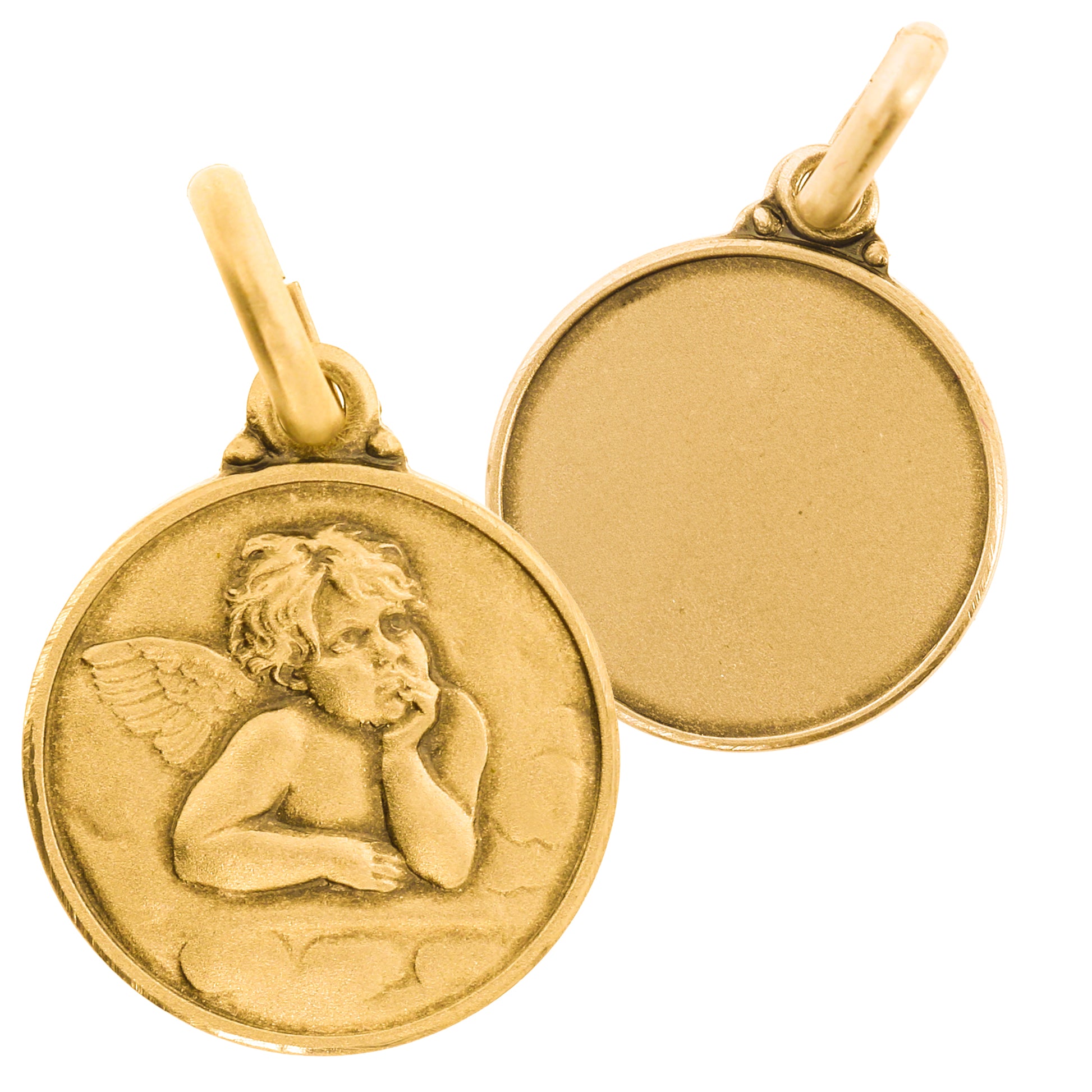 Medaglia Angelo in argento 925 bagnata oro. Diametro 1,8 cm