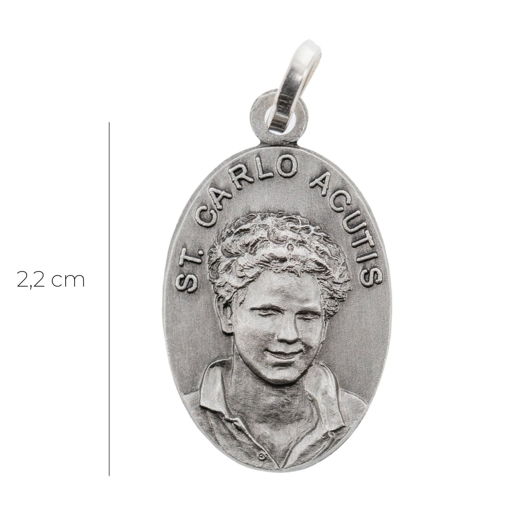 Medaglia St. Carlo Acutis in ottone argentato. Altezza 2,2 cm