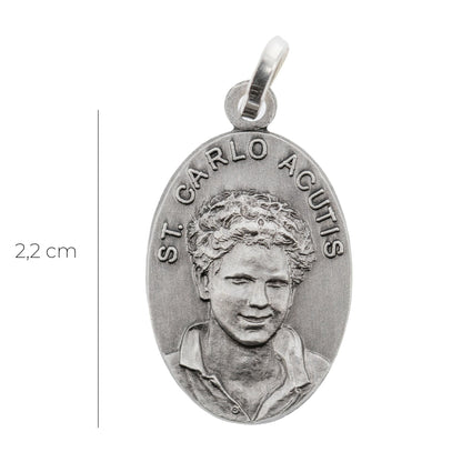 Medaglia St. Carlo Acutis in ottone argentato. Altezza 2,2 cm