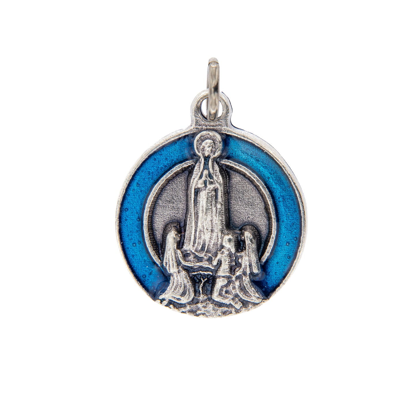 Medaglia Madonna di Fatima, in zama smaltata. Diametro 1,8 cm