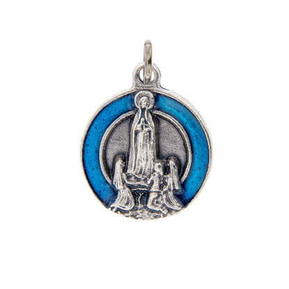 Medaglia Madonna di Fatima, in zama smaltata. Diametro 1,8 cm
