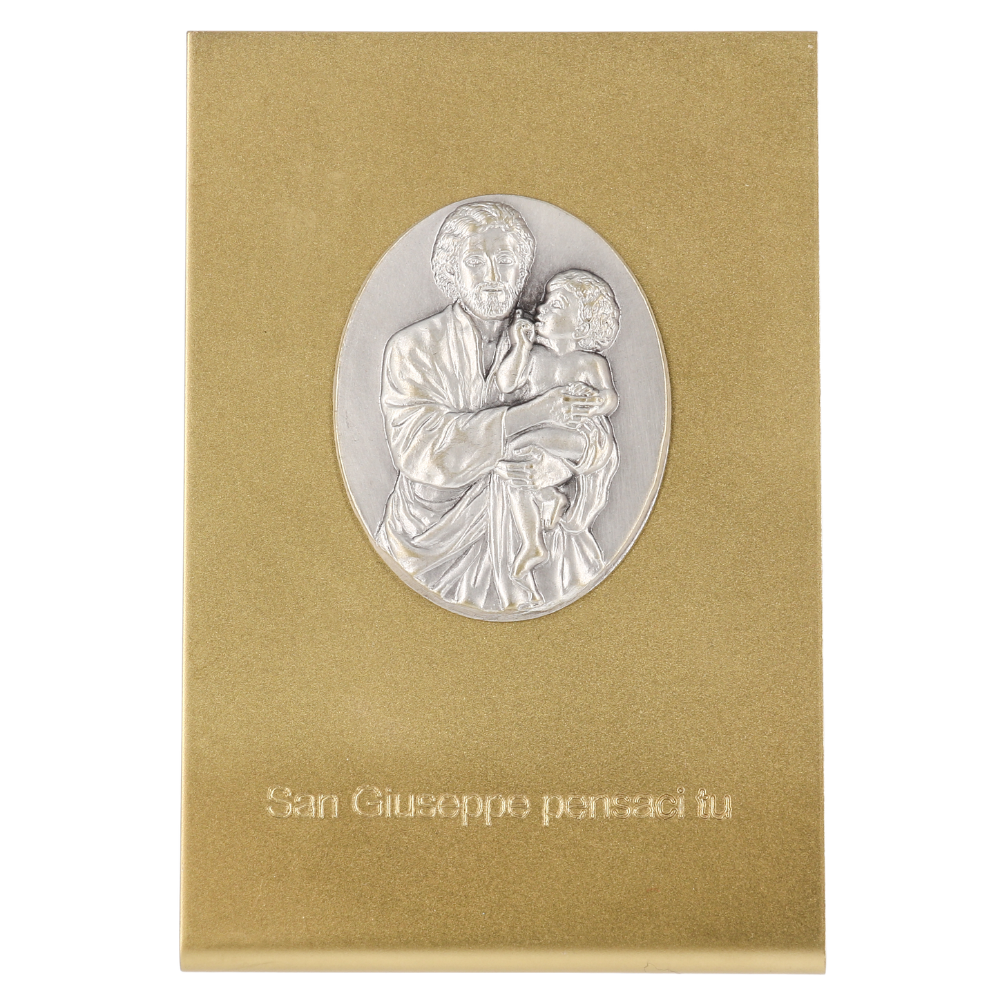 Quadretto in ottone dorato con placca in ottone argentato San Giuseppe 7x10,5 cm
