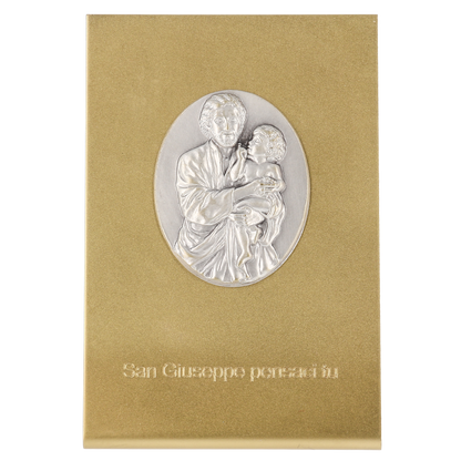 Quadretto in ottone dorato con placca in ottone argentato San Giuseppe 7x10,5 cm