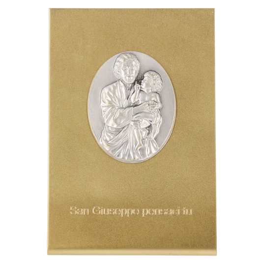 Quadretto in ottone dorato con placca in ottone argentato San Giuseppe 7x10,5 cm