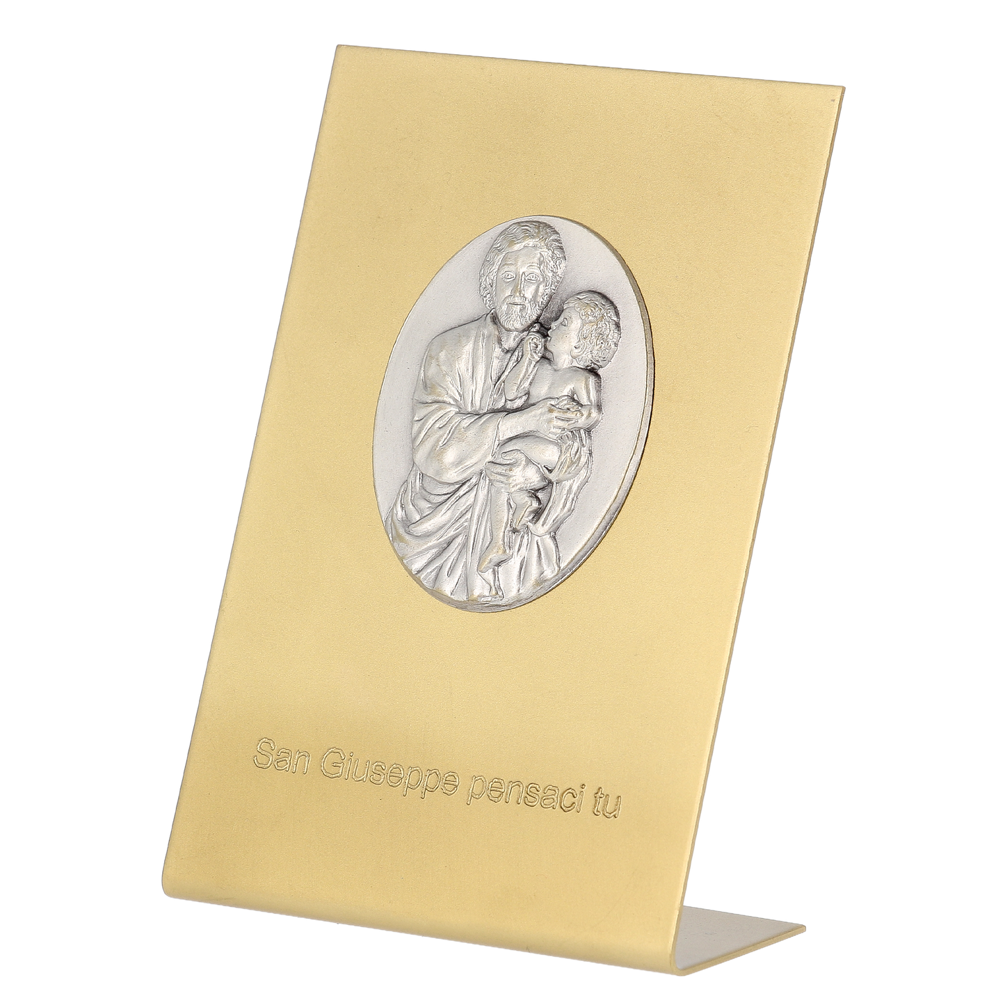 Quadretto in ottone dorato con placca in ottone argentato San Giuseppe 7x10,5 cm