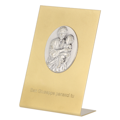 Quadretto in ottone dorato con placca in ottone argentato San Giuseppe 7x10,5 cm