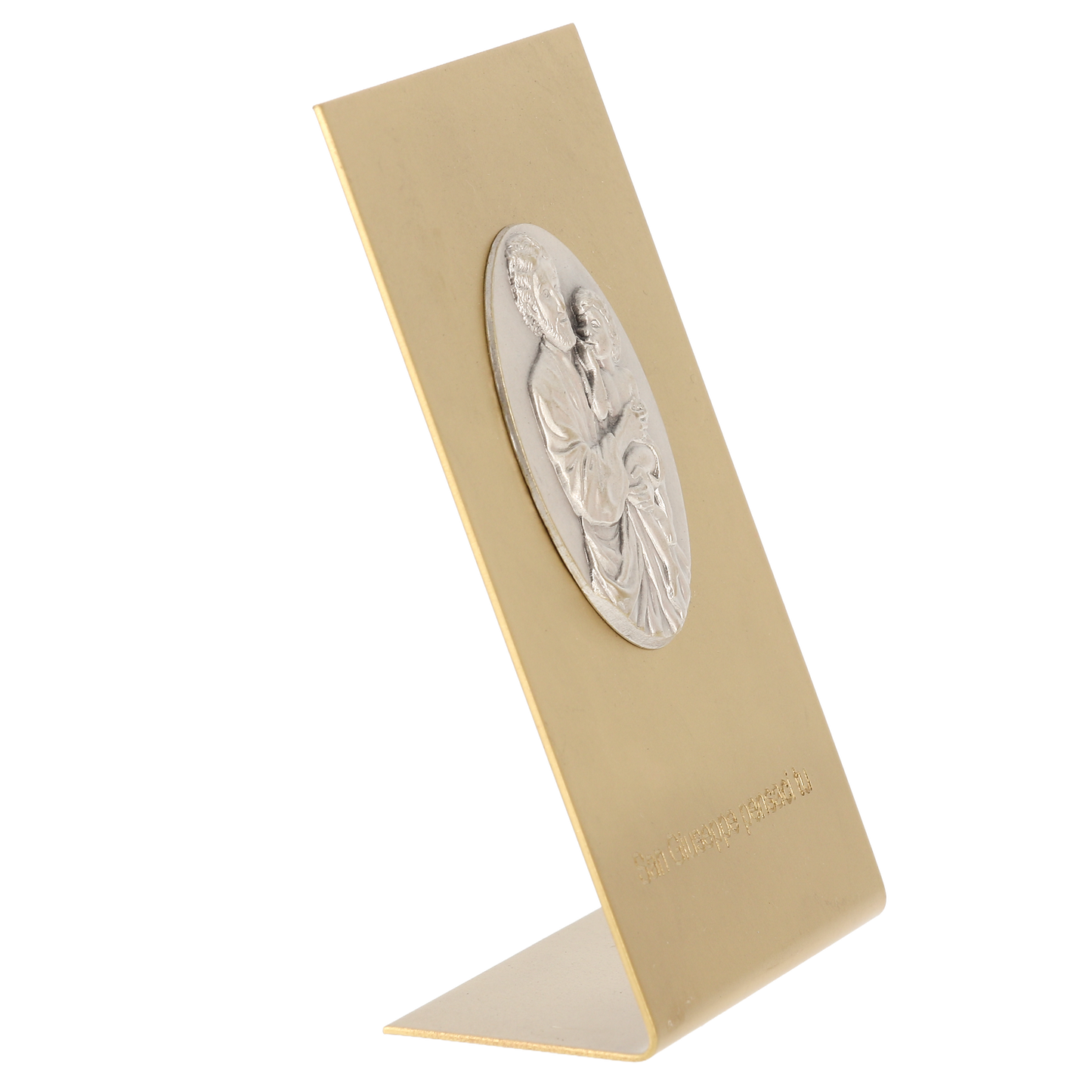 Quadretto in ottone dorato con placca in ottone argentato San Giuseppe 7x10,5 cm