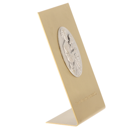 Quadretto in ottone dorato con placca in ottone argentato San Giuseppe 7x10,5 cm