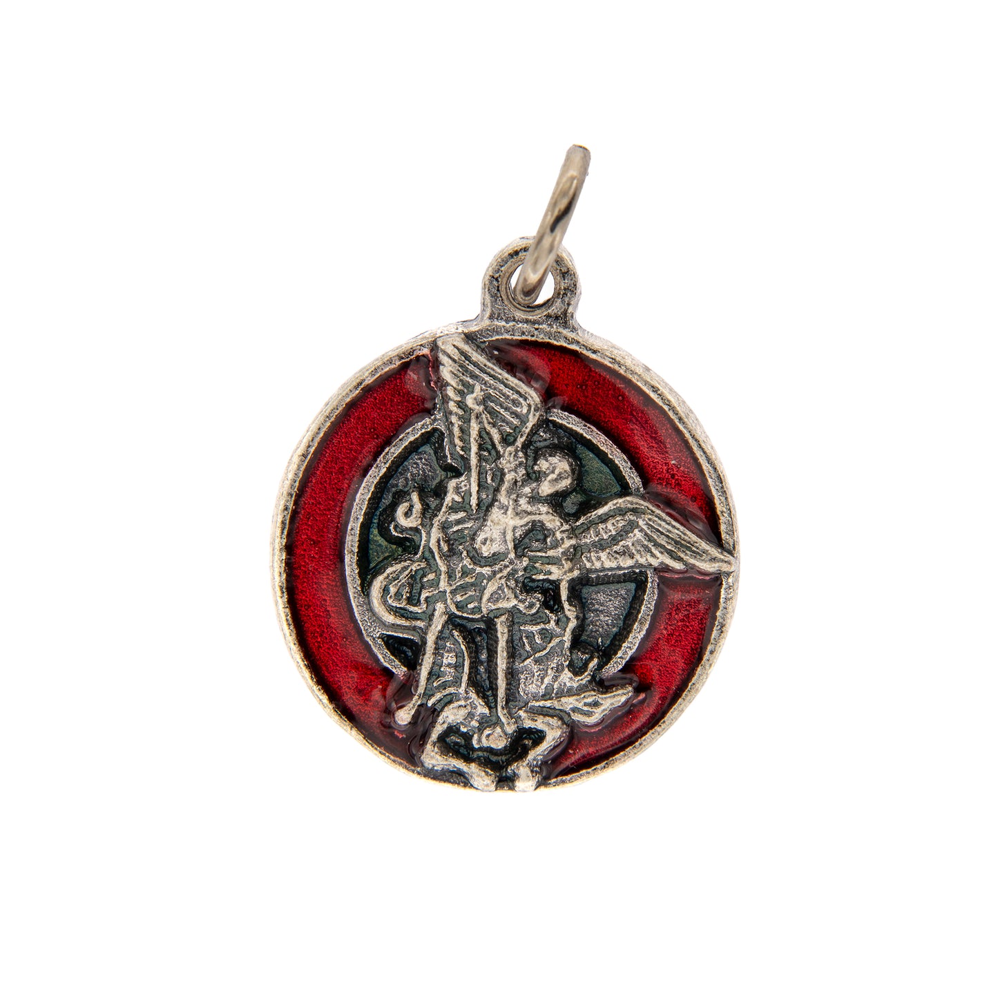 Medaglia San Michele, in zama smaltata. Diametro 1,8 cm