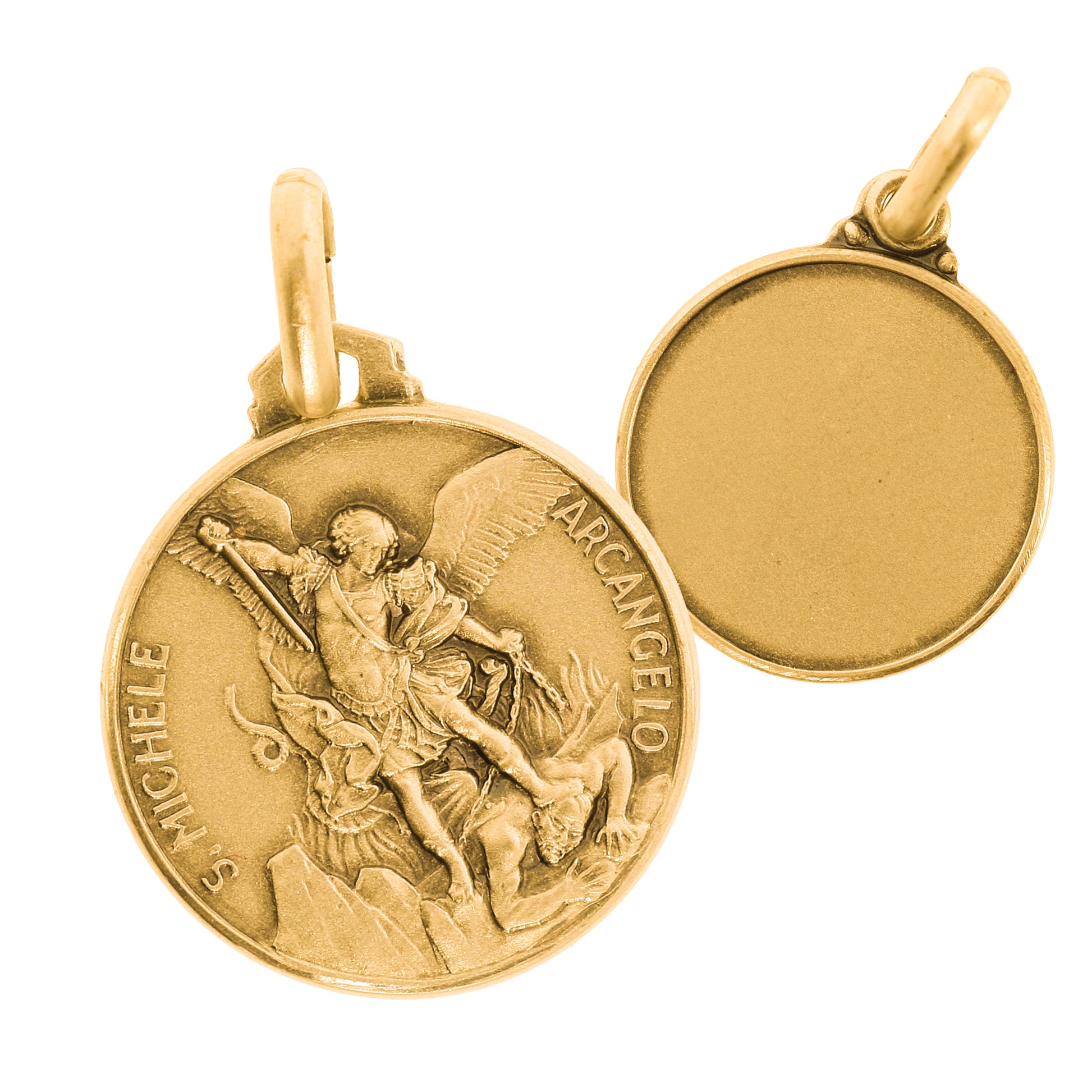 Medaglia San Michele in argento 925 bagnata oro. Diametro 1,6 cm