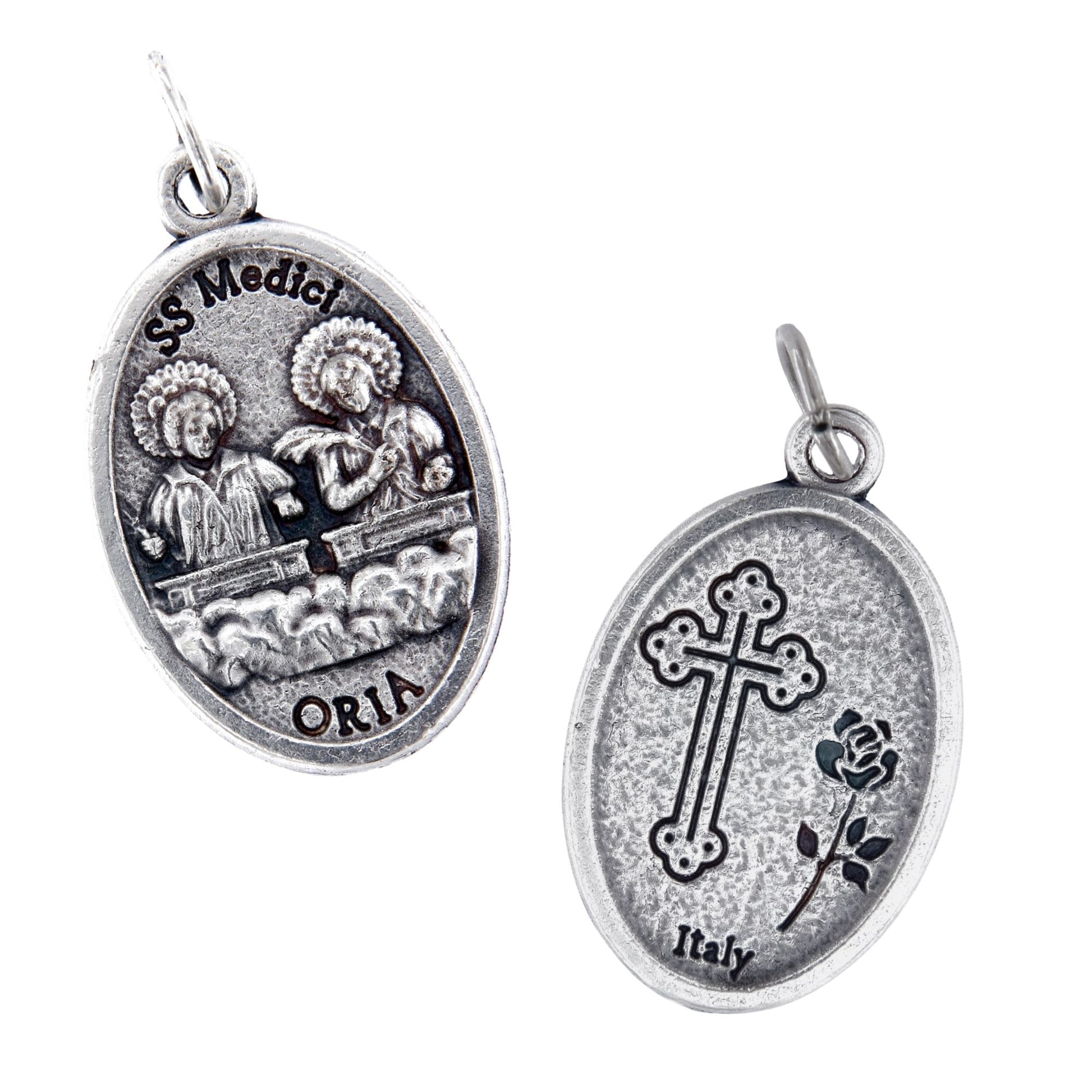 Medaglia Santi Cosma e Damiano in zama. Altezza 2,2 cm