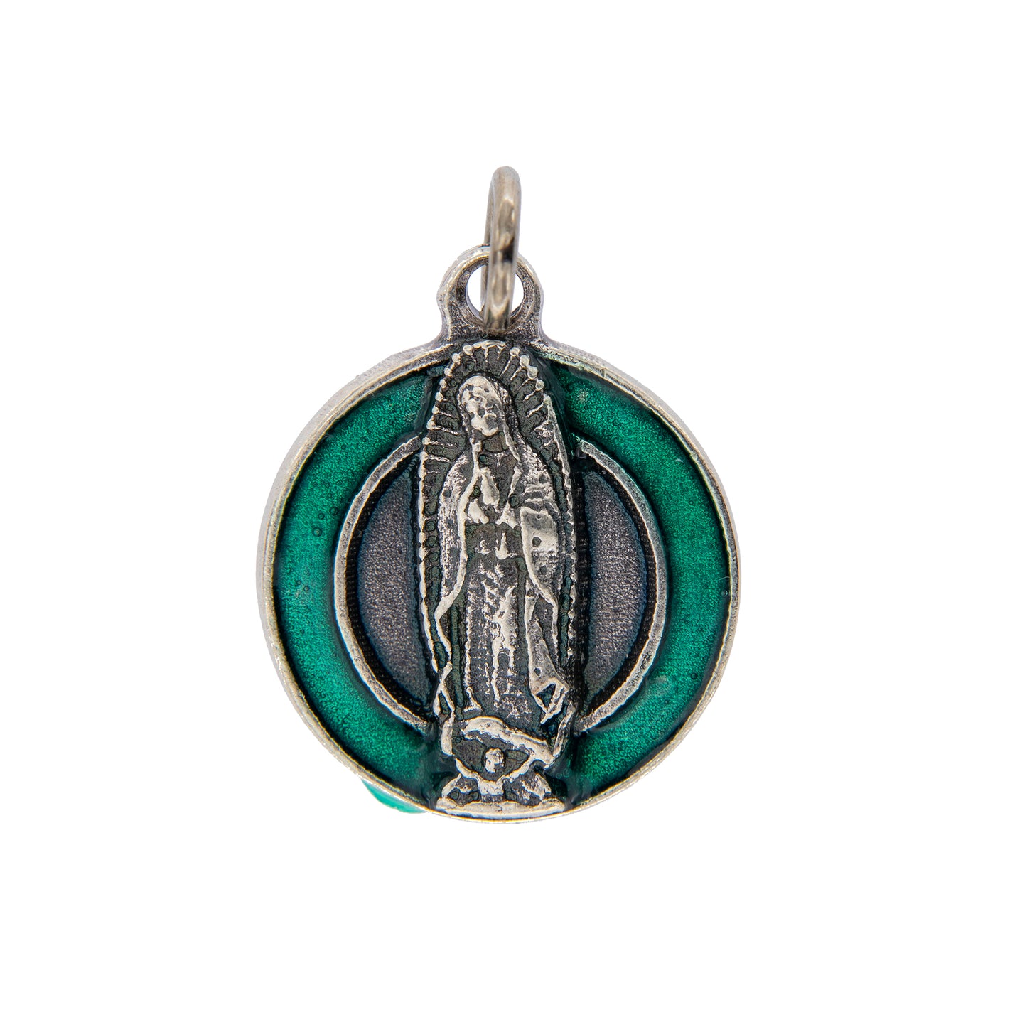 Medaglia Madonna di Guadalupe, in zama smaltata. Diametro 1,8 cm