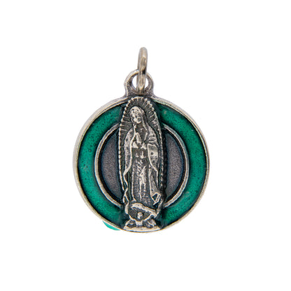 Medaglia Madonna di Guadalupe, in zama smaltata. Diametro 1,8 cm