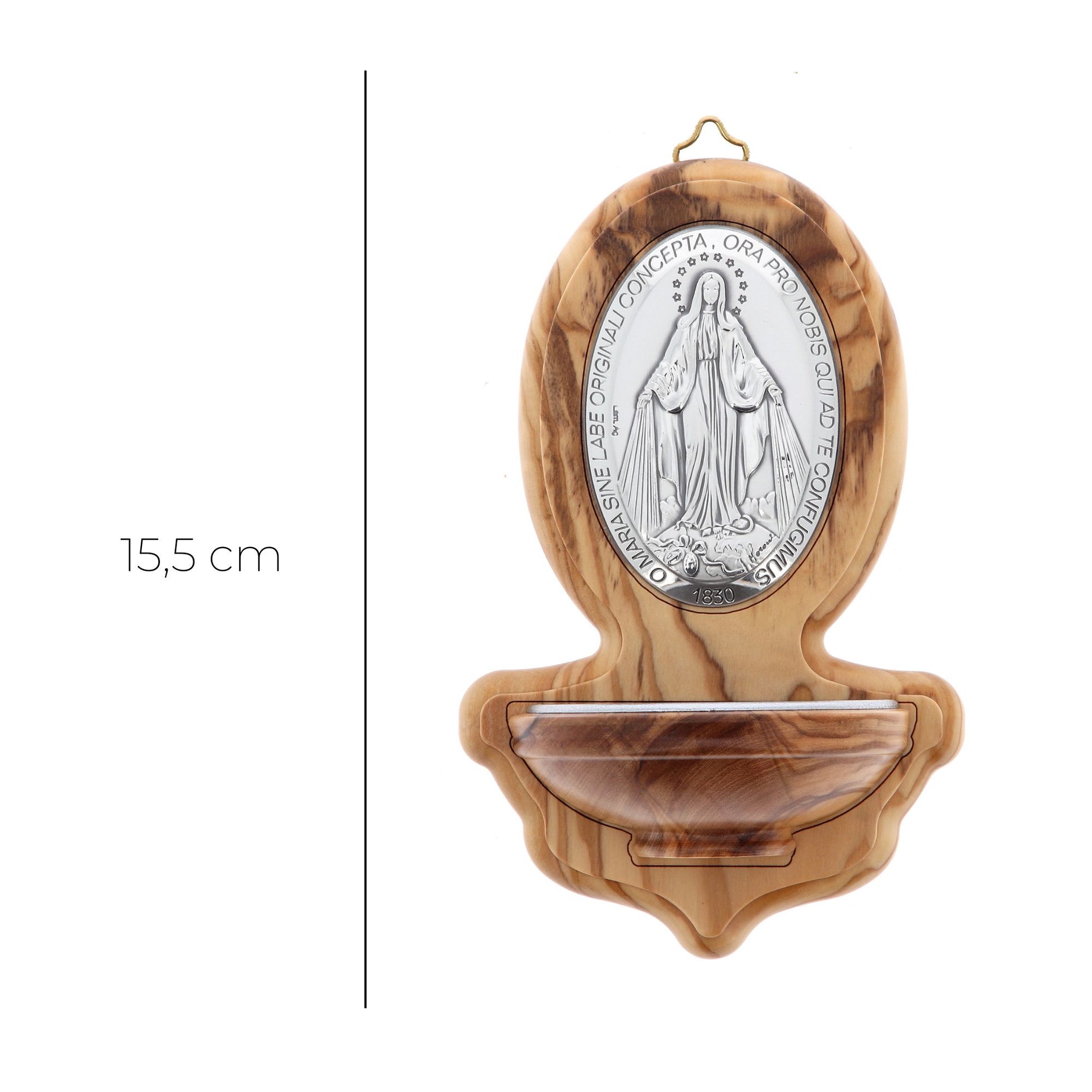 Acquasantiera in legno d' ulivo Miracolosa. Altezza 15,5 cm