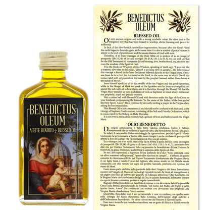 Bottiglia con olio benedetto in confezione e pergamena. Capienza 45 ml.