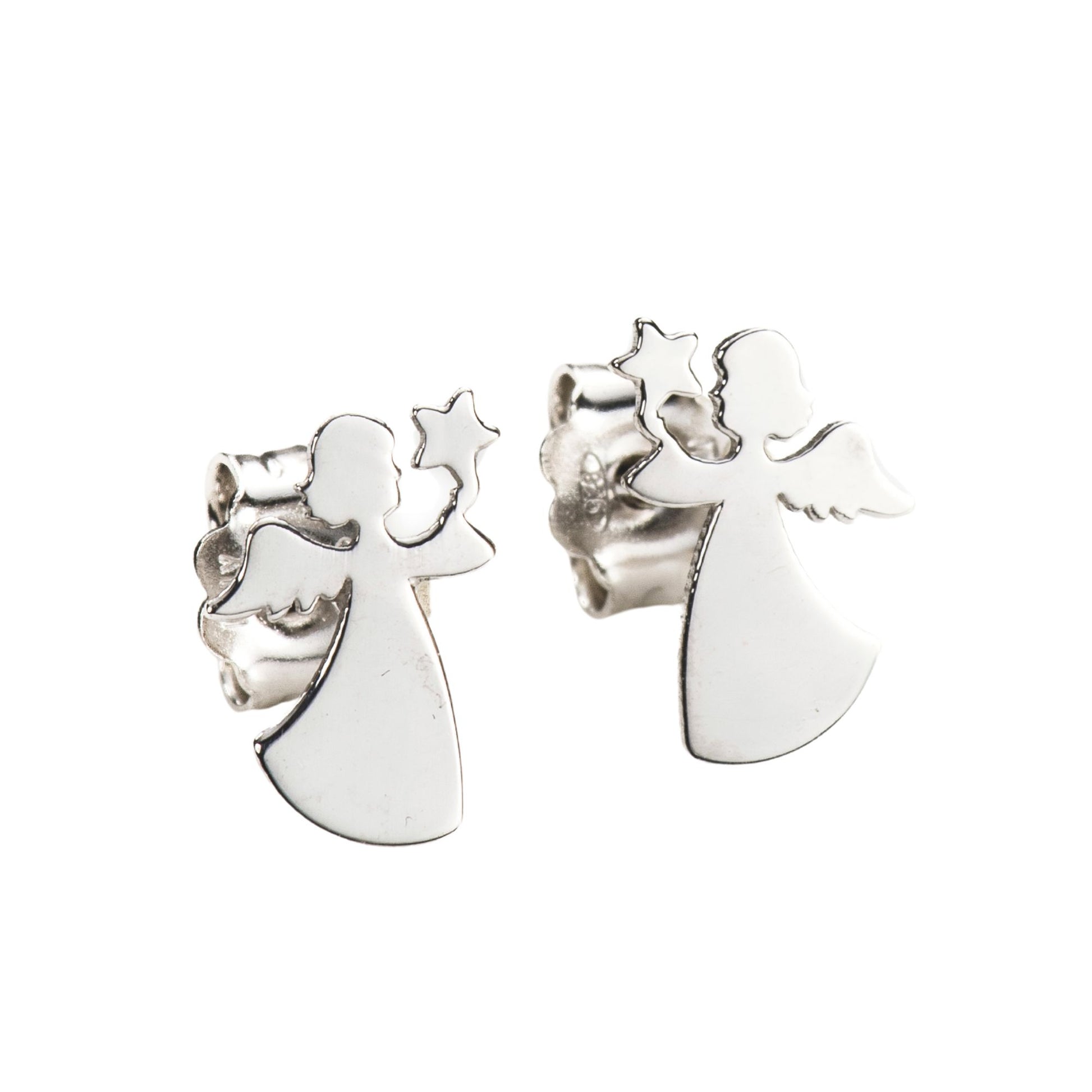 Orecchini Angelo in argento 925 rodiato. Dimensioni 1x1 cm