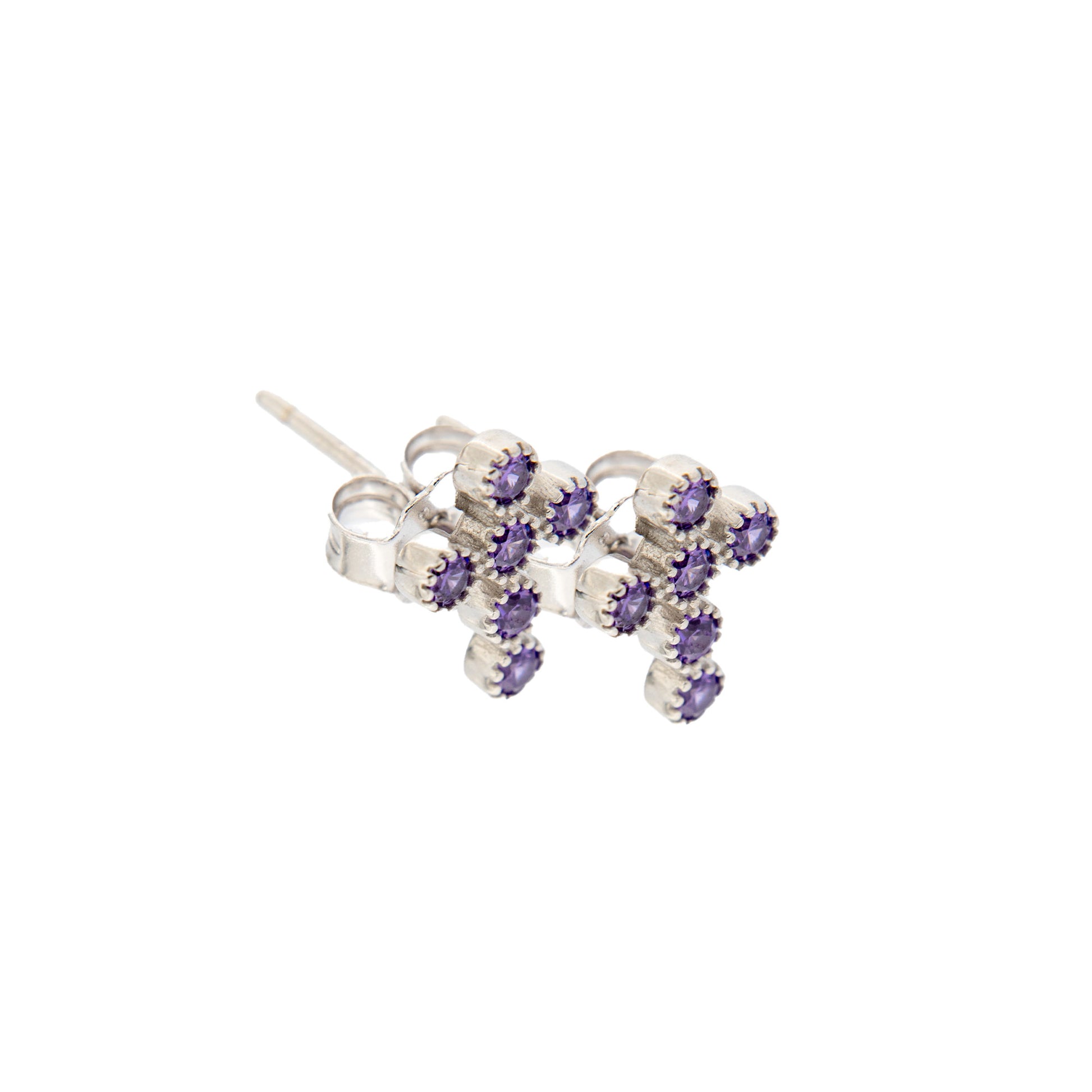 Orecchini Lumae Patronus in argento 925 e croce zirconi viola