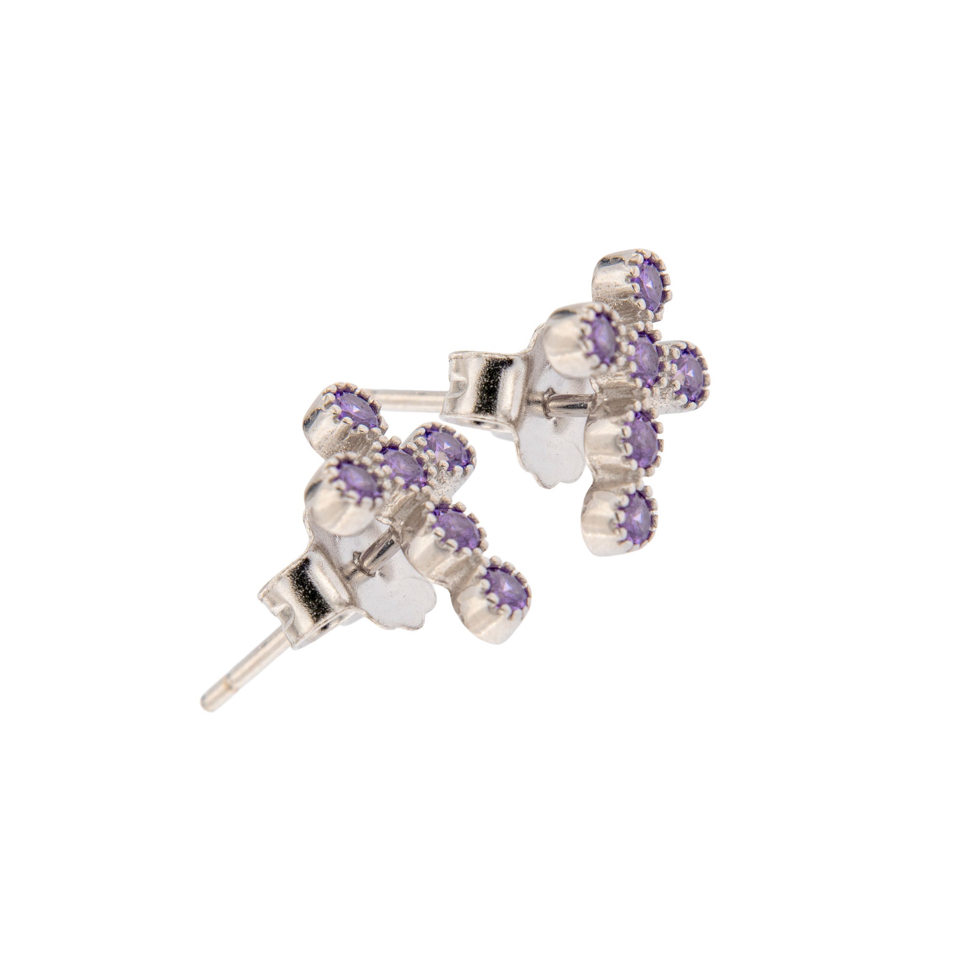 Orecchini Lumae Patronus in argento 925 e croce zirconi viola