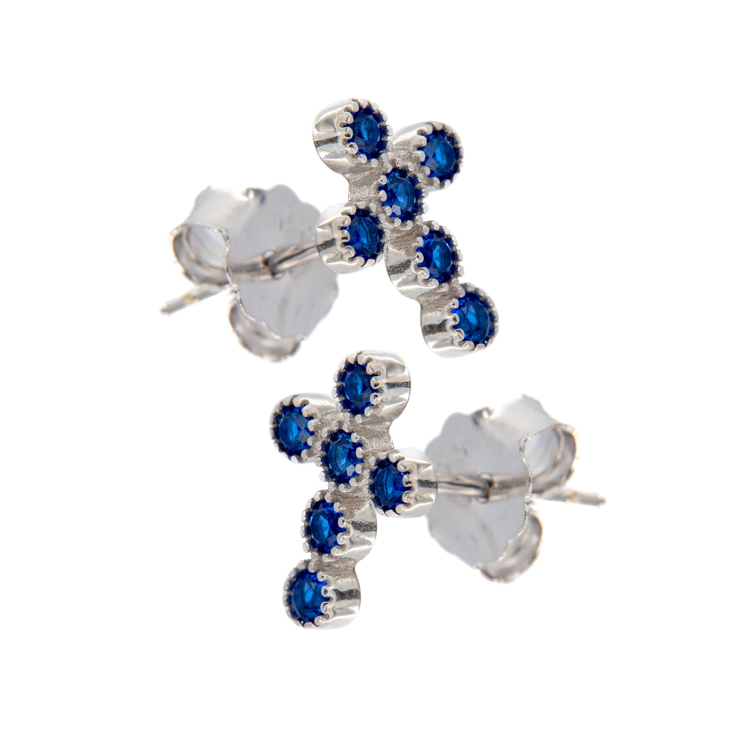 Orecchini Lumae Patronus in argento 925 e croce zirconi blu
