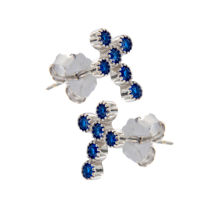 Orecchini Lumae Patronus in argento 925 e croce zirconi blu