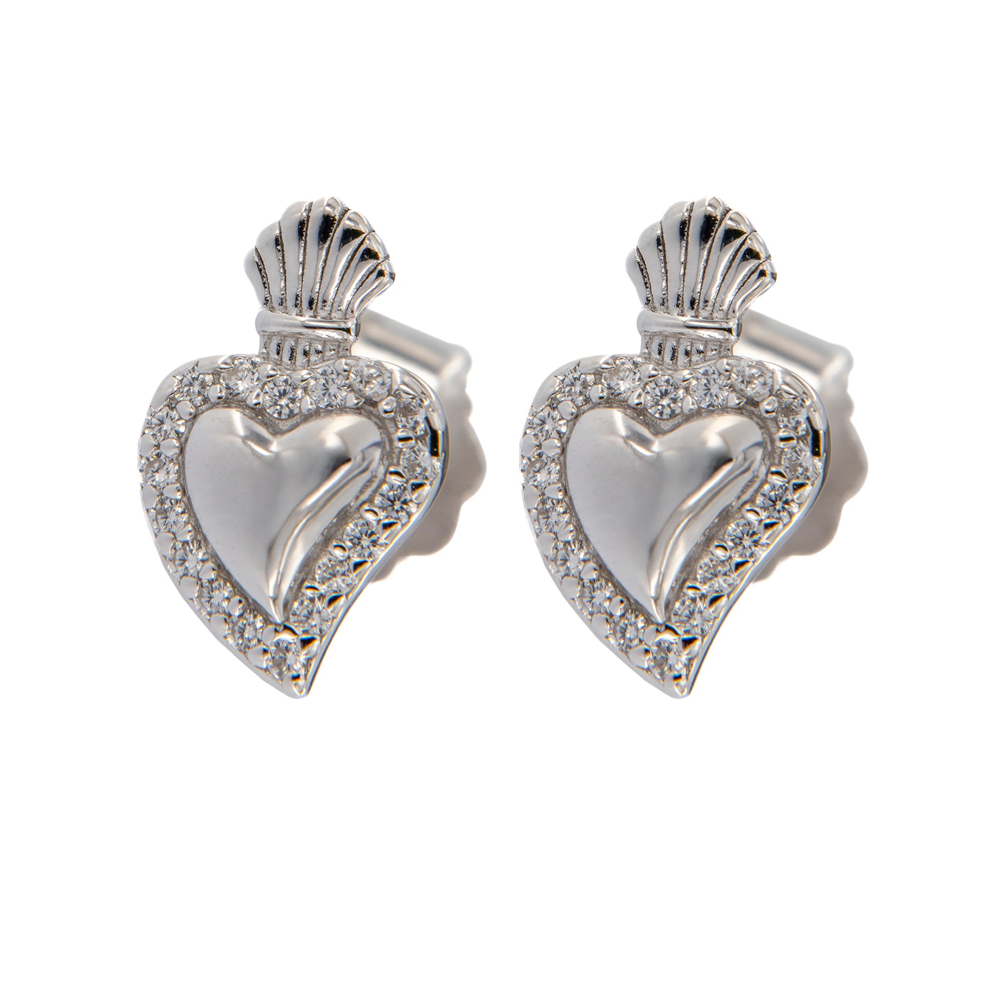 Orecchini Sacrum Cor, Cuore Votivo con zirconi bianchi, argento 925