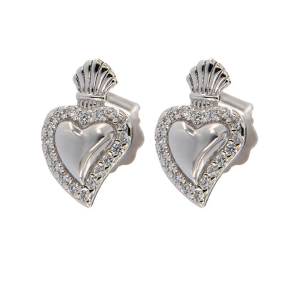 Orecchini Sacrum Cor, Cuore Votivo con zirconi bianchi, argento 925