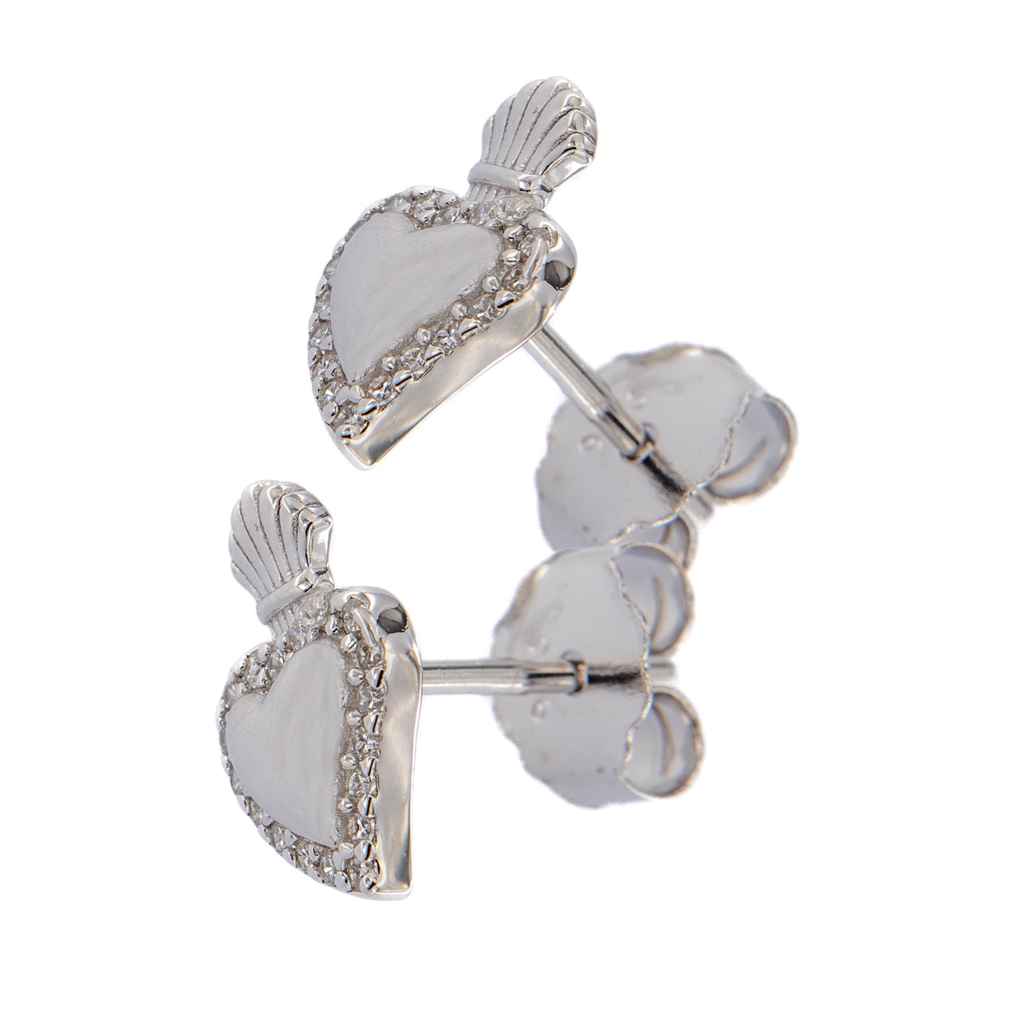 Orecchini Sacrum Cor, Cuore Votivo con zirconi bianchi, argento 925