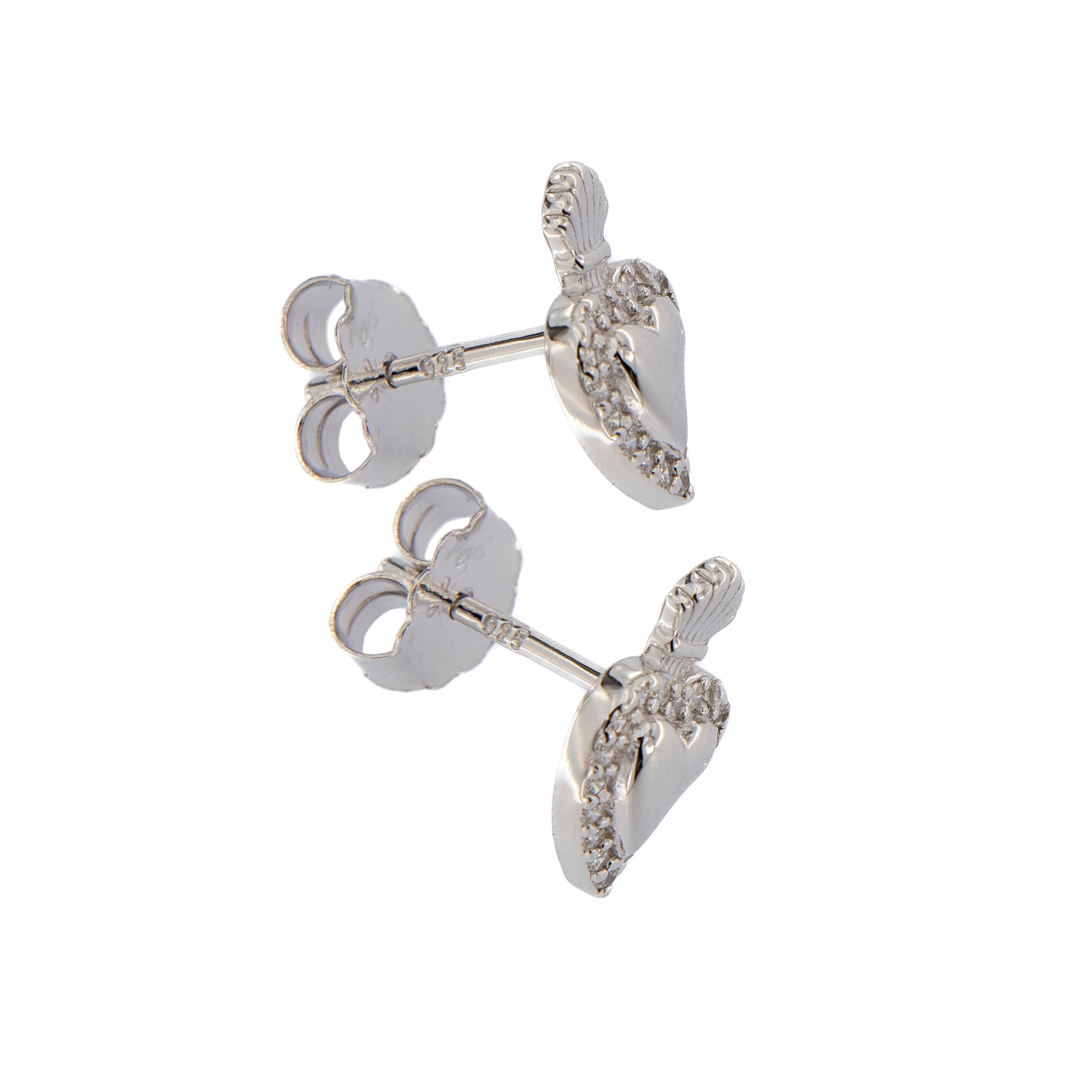 Orecchini Sacrum Cor, Cuore Votivo con zirconi bianchi, argento 925