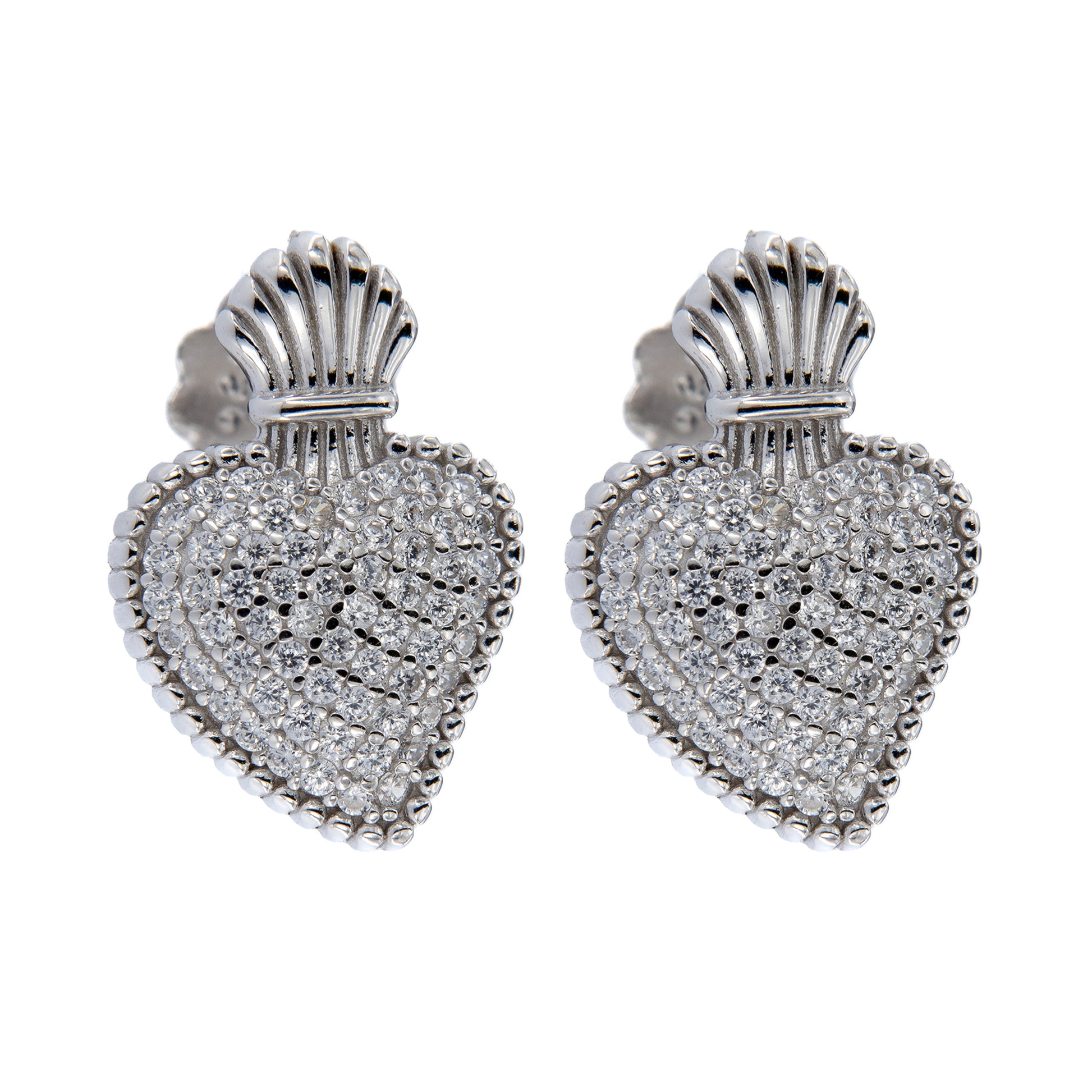 Orecchini Sacrum Cor, Cuore Votivo con zirconi bianchi, argento 925