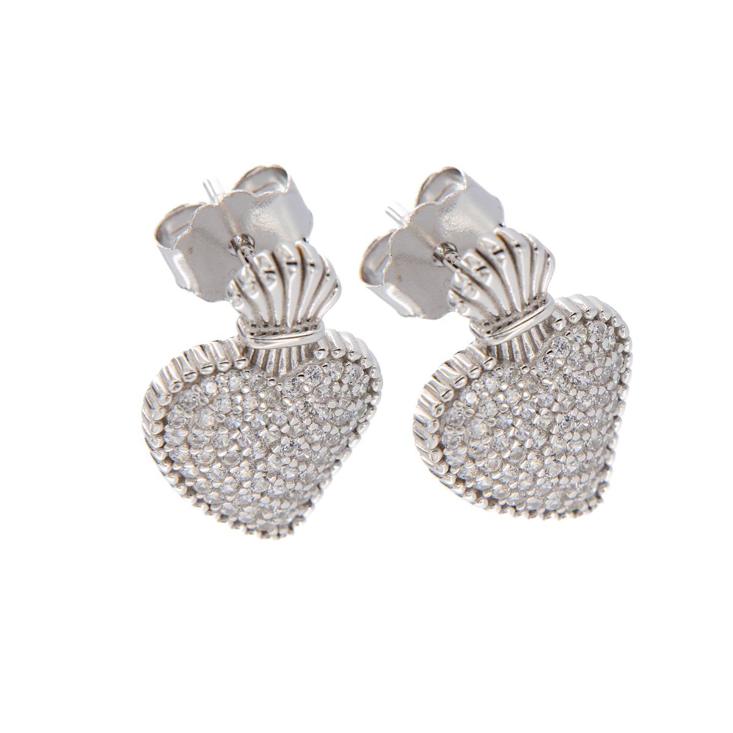 Orecchini Sacrum Cor, Cuore Votivo con zirconi bianchi, argento 925