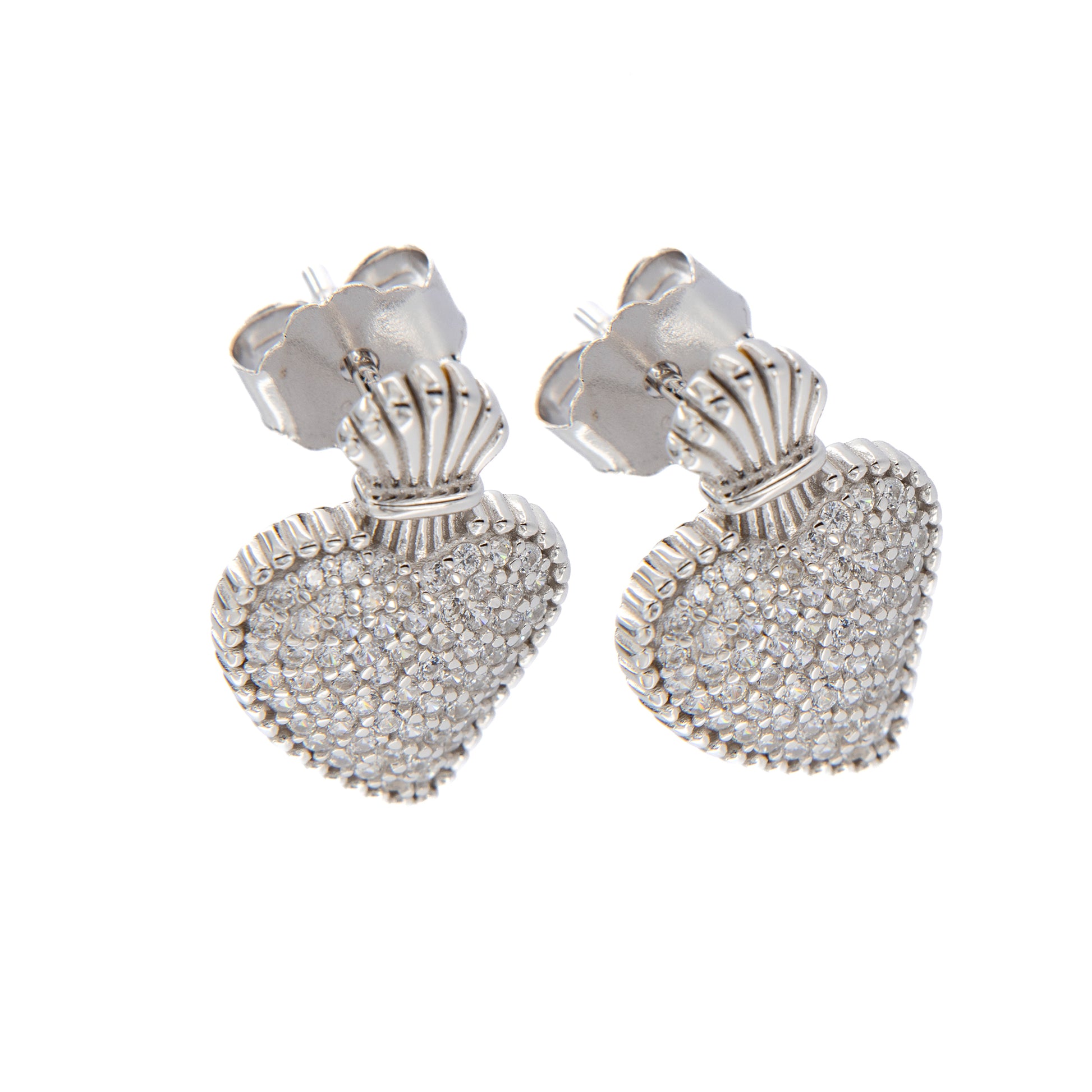 Orecchini Sacrum Cor, Cuore Votivo con zirconi bianchi, argento 925