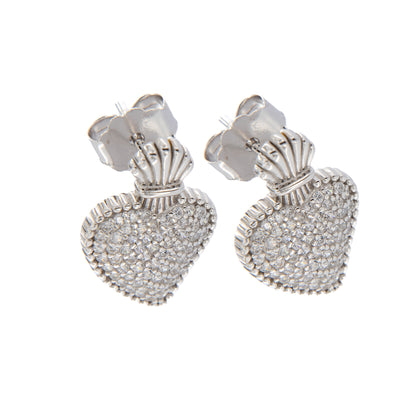 Orecchini Sacrum Cor, Cuore Votivo con zirconi bianchi, argento 925