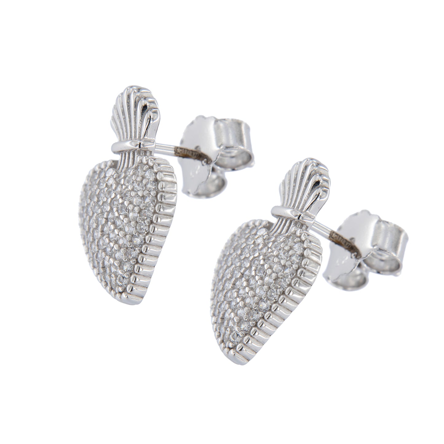 Orecchini Sacrum Cor, Cuore Votivo con zirconi bianchi, argento 925