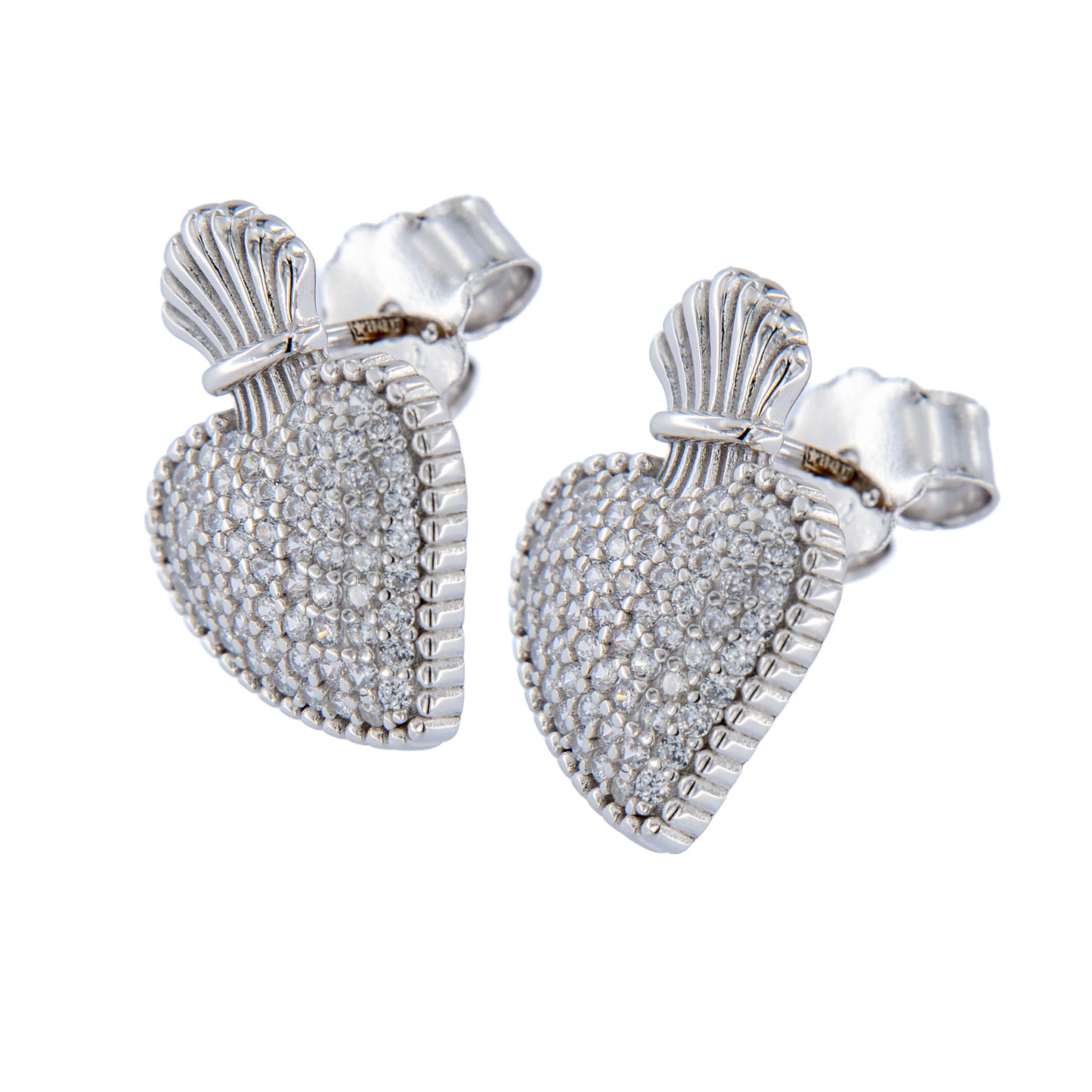 Orecchini Sacrum Cor, Cuore Votivo con zirconi bianchi, argento 925