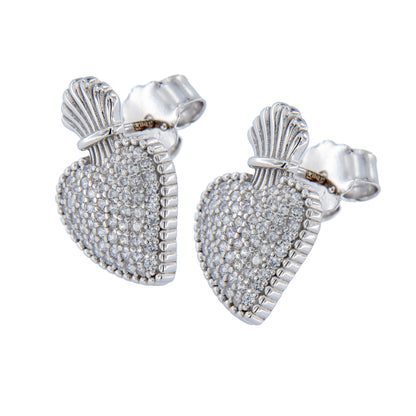 Orecchini Sacrum Cor, Cuore Votivo con zirconi bianchi, argento 925