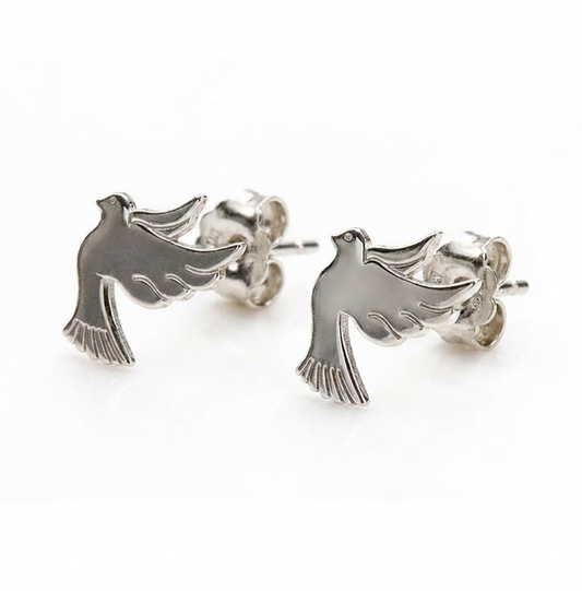 Orecchini Colomba in argento 925 rodiato. Dimensioni 1,5x1,5 cm