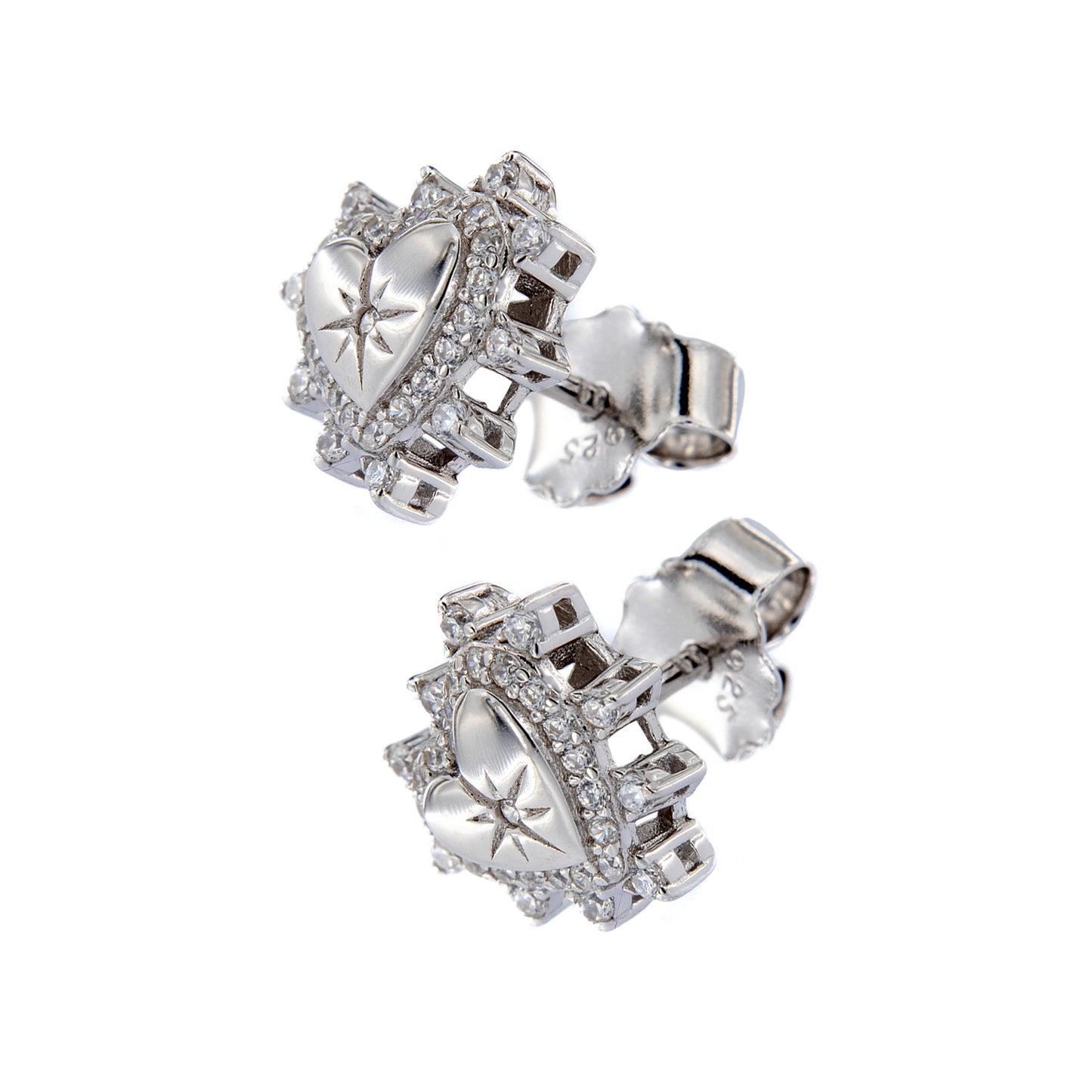Orecchini Lumina, Cuore con zirconi bianchi, argento 925