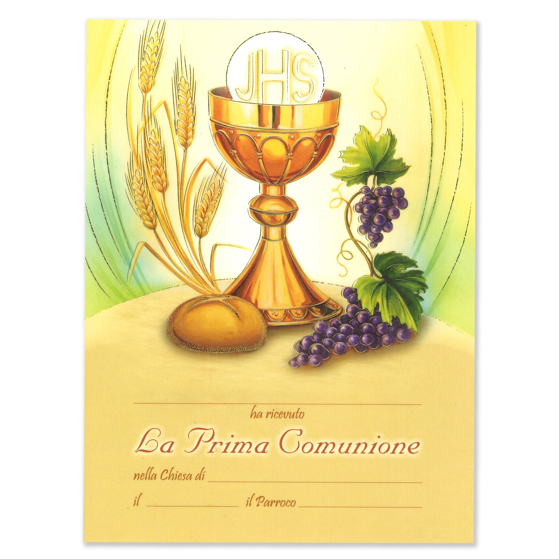 Diploma in carta pergamena per Comunione. Dimensioni 18x24 cm